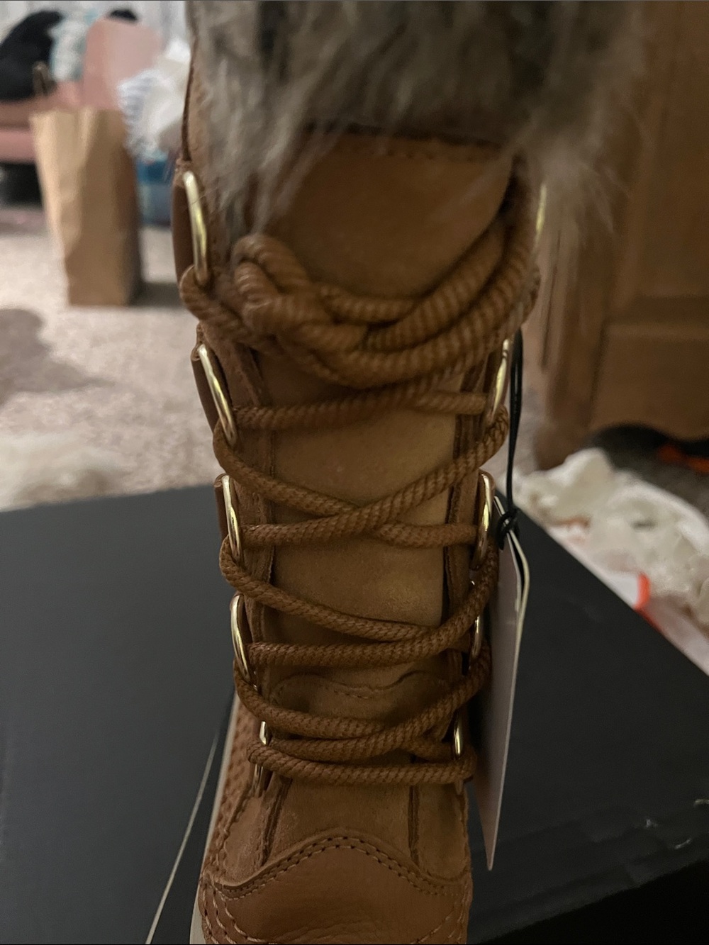 Sorel ladies Waterproof Brown Suede Lace-Up Boot with Faux Fur Collar - Picture 4 of 10